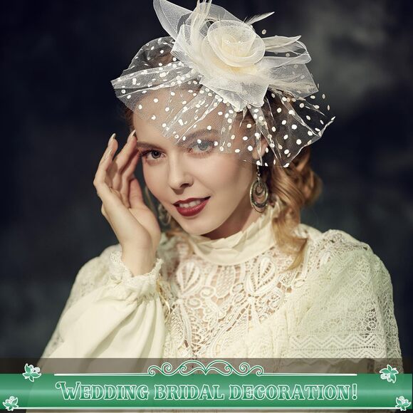 7687 9 Pcs Fascinator For Women Tea Party Hat Headband Cocktail Veil Flower main image 7